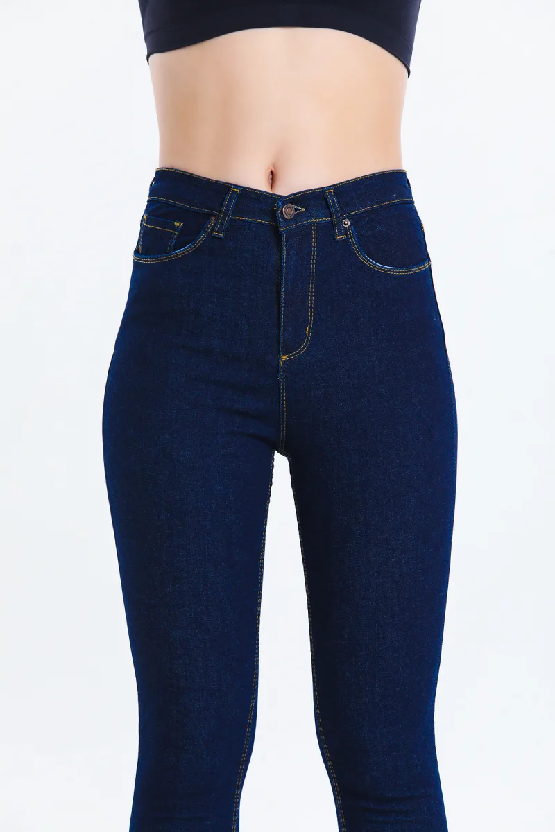Lacivert Yüksek Bel Toparlayıcı Likralı Skinny Jeans Dar Paça Kot Pantolon