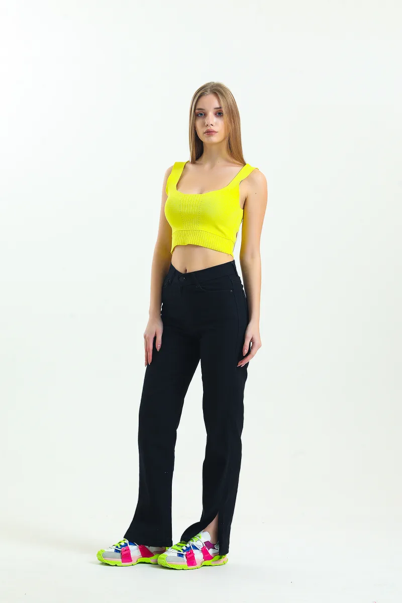 Siyah Yüksek Bel Bol Paça Yırtık Flare Jeans Bol Paça Kot Pantolon