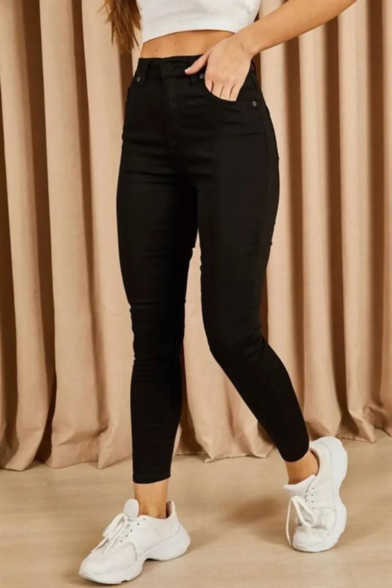 Siyah Dar Paça Likralı Toparlayıcı Slim Fit Skinny Keten Pantolon