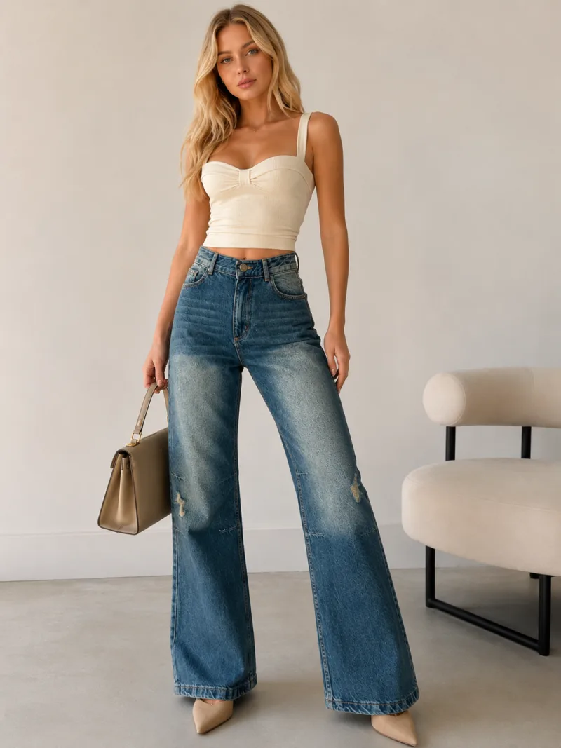 Siyah Yüksek Bel Likralı Paça Kesik Model İspanyol Paça Jean Kot Pantolon