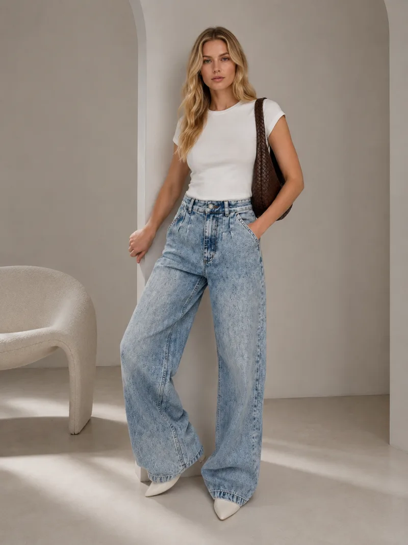 Kadın Mavi Yüksek Bel Tint Yıkama Baggy Jeans Salaş Kot Pantolon